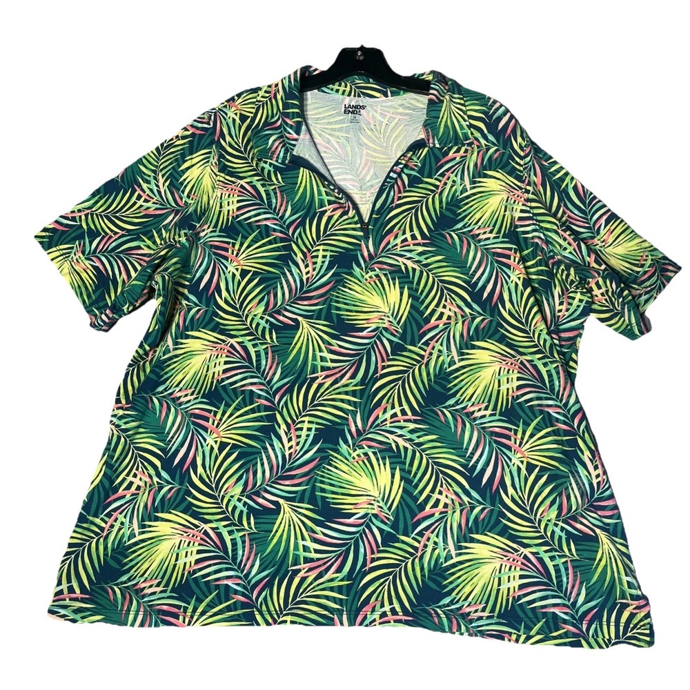 Lands' End Top Women's 2X Green Tropical Vacation Travel Stretch Pullover